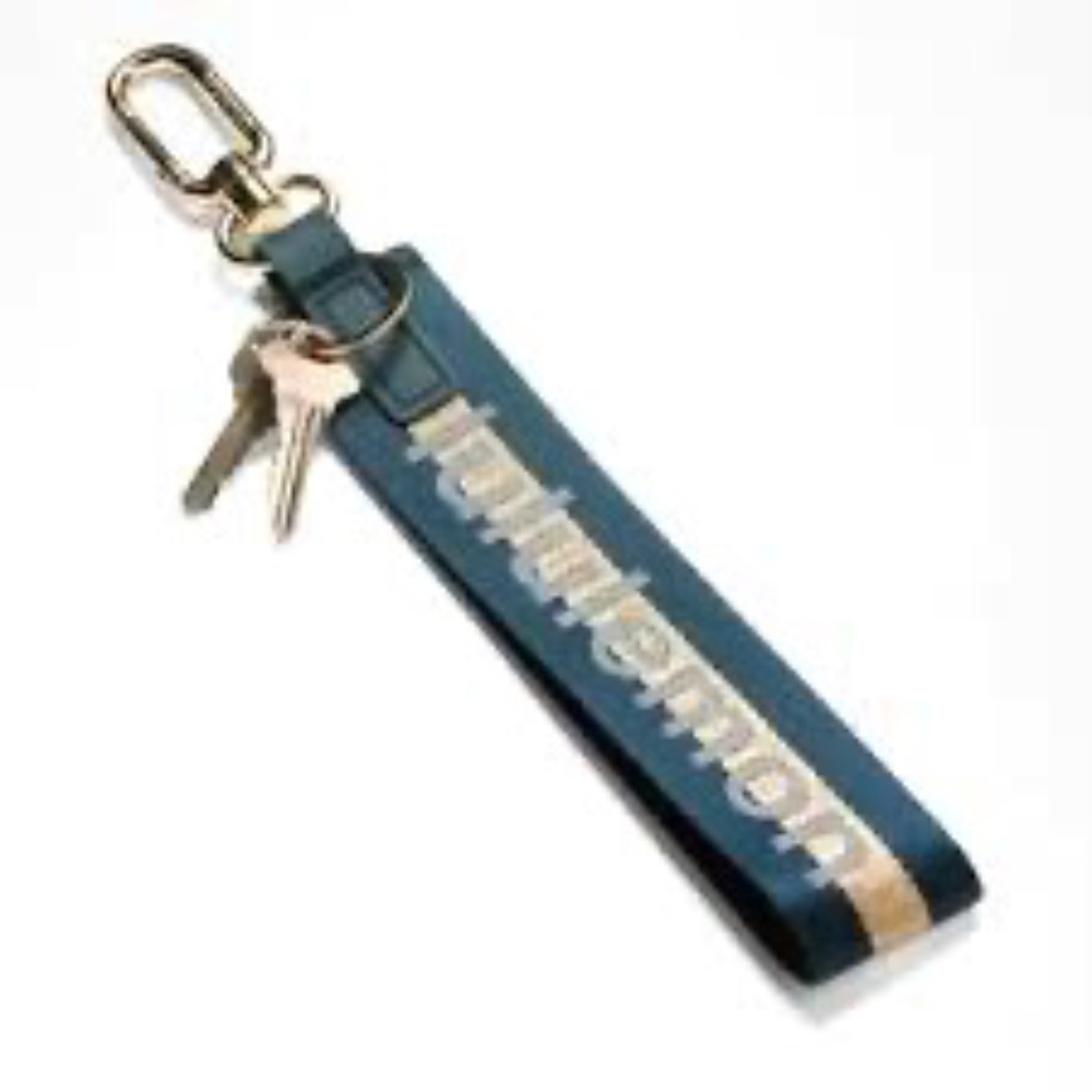 NWT Lululemon Never Lost Keychain Color Grey Gold/Emerald Green